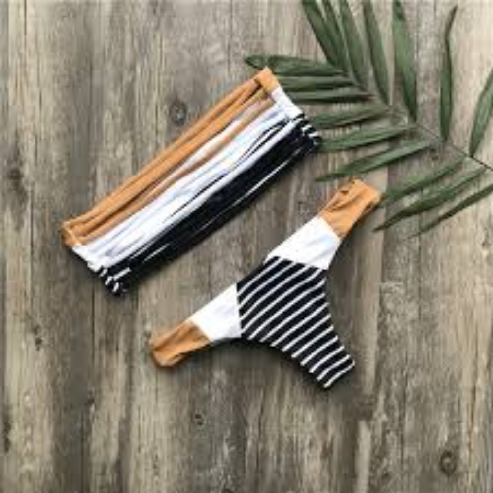 Color-block with stripes bandeau bikini - Picture 5 of 6